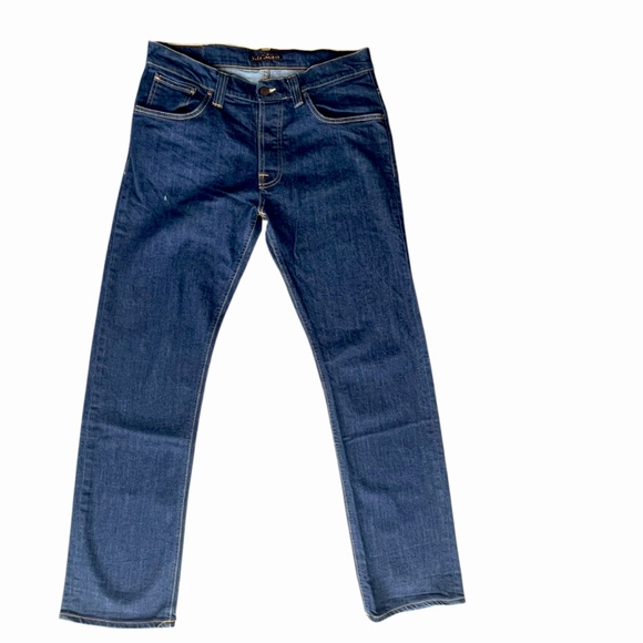 Nudie Jeans AVERAGE JOE Mens 34 x 32 (Marked 36x34) Dark Blue Denim Straight Mid - Picture 1 of 16